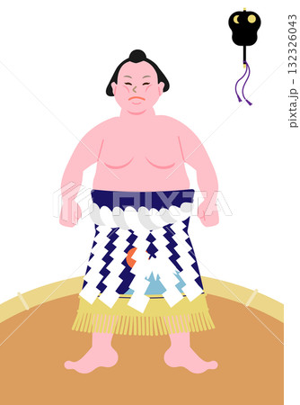 土俵に立つ化粧まわし姿の横綱のベクターイラスト 132326043