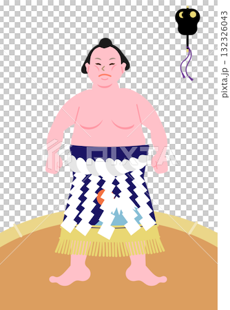 穿著迴旋襪站在相撲場上的橫綱的向量插圖 132326043