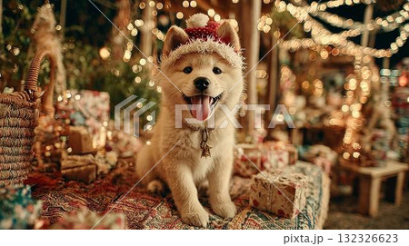 クリスマスを楽しむ柴犬 132326623