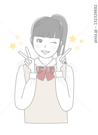 ピースサインをする女の子 132326682