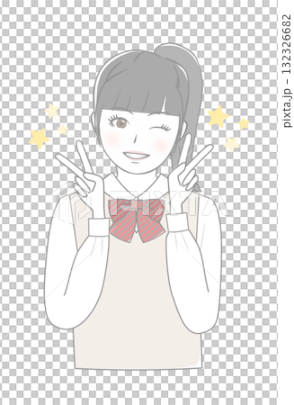 ピースサインをする女の子 132326682