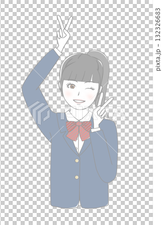 ピースサインをする女の子 132326683