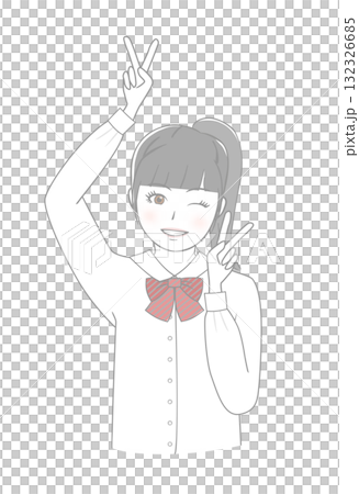 ピースサインをする女の子 132326685