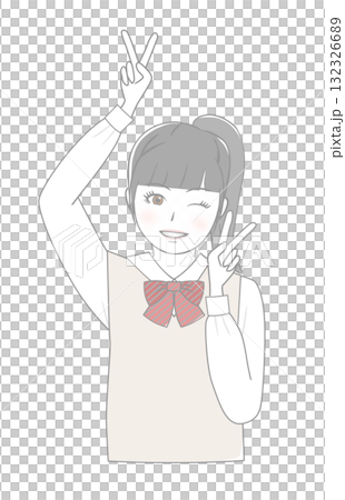 ピースサインをする女の子 132326689