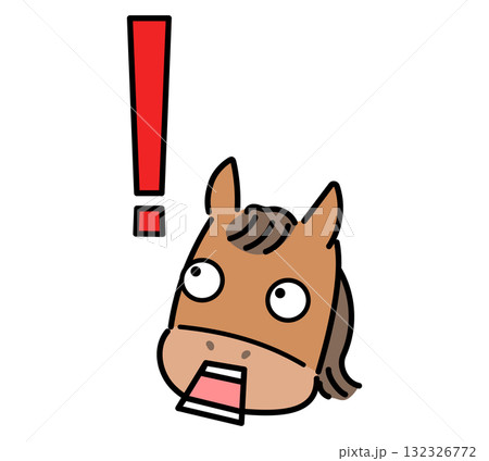 びっくり顔の馬と感嘆符 132326772