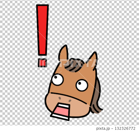 びっくり顔の馬と感嘆符 132326772