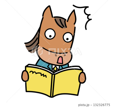 本を見て目を見開く動物のキャラクター 132326775