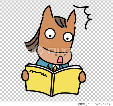 睜大眼睛看著書裡的動物角色 132326775