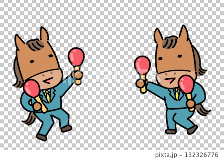 兩個馬角色拿著沙球快樂跳舞 兩個馬角色拿著沙球快樂跳舞 132326776