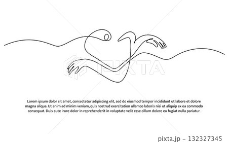 One line care about yourself. Abstract minimal continuous line isolated on white background. One line care about yourself. Abstract minimal continuous line isolated on white background. 132327345