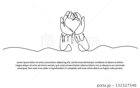 One line of care about yourself. Abstract minimal continuous line isolated on white background. One line of care about yourself. Abstract minimal continuous line isolated on white background. 132327346