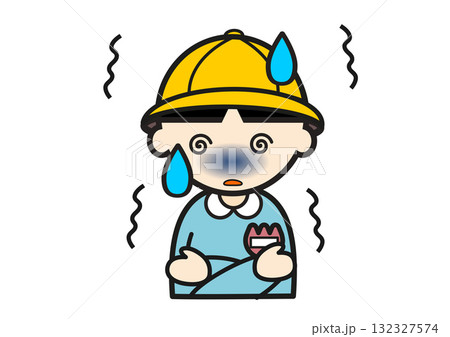 帽子をかぶった悪寒を感じる幼稚園児の男の子 132327574