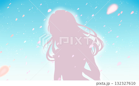 外出する女性 春イメージ 桜吹雪 シルエット 外出する女性 春イメージ 桜吹雪 シルエット 132327610