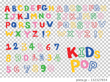 色彩鮮豔、流行的字母和數字集 132327654