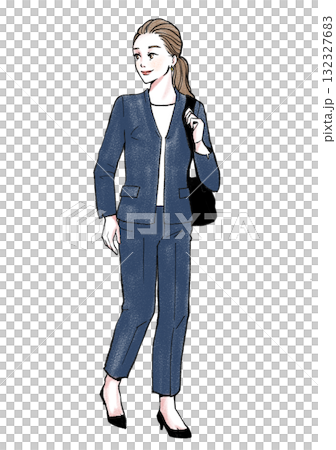 插畫素材：西裝、站立、女性（馬尾） 132327683