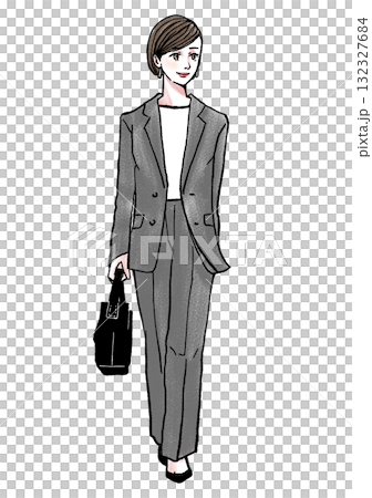 插畫材料：西裝、站立、女性（鮑伯髮型） 132327684