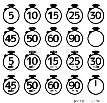 様々な分数(min)のタイマー・ストップウォッチのアイコンセット 様々な分数(min)のタイマー・ストップウォッチのアイコンセット 132328799