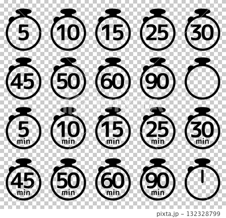様々な分数(min)のタイマー・ストップウォッチのアイコンセット 様々な分数(min)のタイマー・ストップウォッチのアイコンセット 132328799