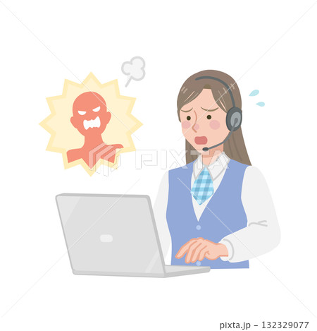 カスハラを受けるコールセンターの女性 132329077