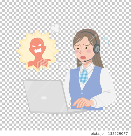 カスハラを受けるコールセンターの女性 132329077