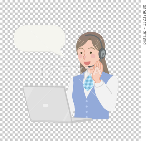 A call center woman answering the phone 132329080