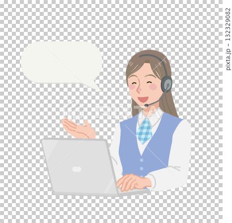 笑顔で電話対応をするコールセンターの女性 132329082