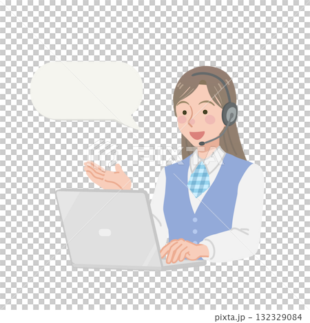 A call center woman answering the phone A call center woman answering the phone 132329084