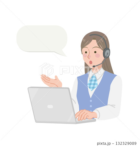電話対応をするコールセンターの女性 電話対応をするコールセンターの女性 132329089