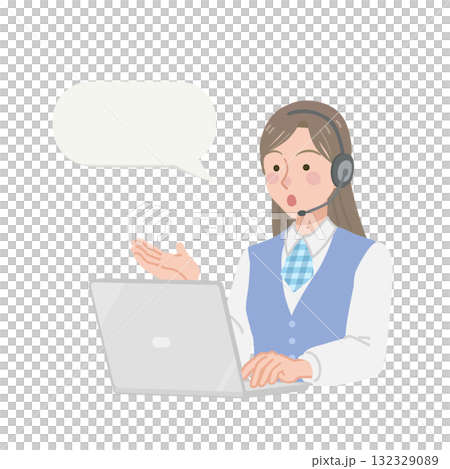 A call center woman answering the phone 132329089