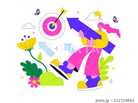 Personal Growth Vector Illustration Featuring Development Through Positive Habits, Lifelong Learning, Adaptability and Perseverance for Career Success 132329662