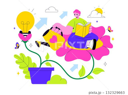 Personal Growth Vector Illustration Featuring Development Through Positive Habits, Lifelong Learning, Adaptability and Perseverance for Career Success 132329663