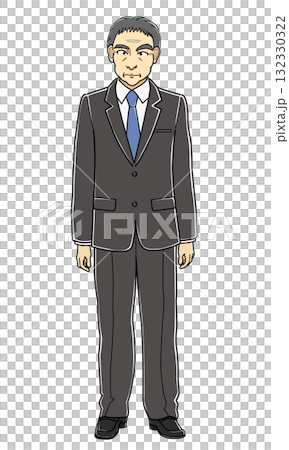 一名身穿西裝的中年男子站著 一名身穿西裝的中年男子站著 132330322