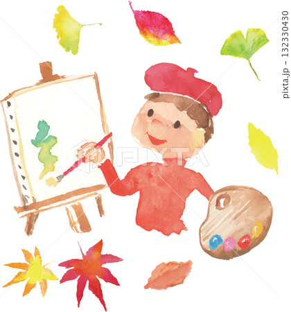芸術の秋、絵を描く画家のイラスト ベクター 芸術の秋、絵を描く画家のイラスト ベクター 132330430