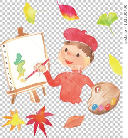 芸術の秋、絵を描く画家のイラスト ベクター 芸術の秋、絵を描く画家のイラスト ベクター 132330430