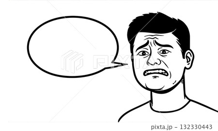 嫌そうな顔で話す男性のシンプルなイラスト 132330443