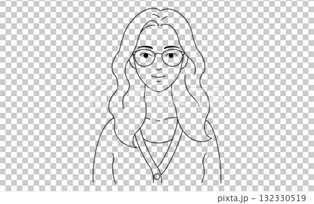 Long glasses female bust up line drawing illustration icon 132330519