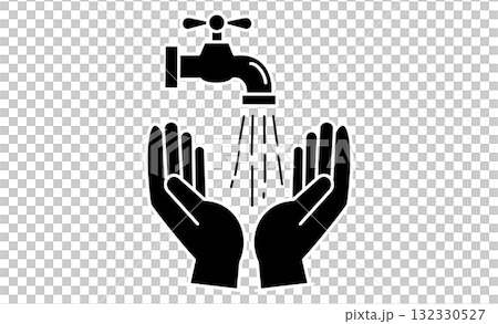 蛇口から出る水を使って手洗いをする線画イラスト素材 蛇口から出る水を使って手洗いをする線画イラスト素材 132330527
