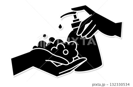 泡ハンドソープで手を洗う線画イラストアイコン 132330534