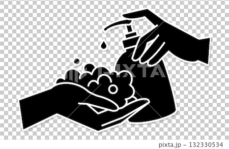 泡ハンドソープで手を洗う線画イラストアイコン 132330534