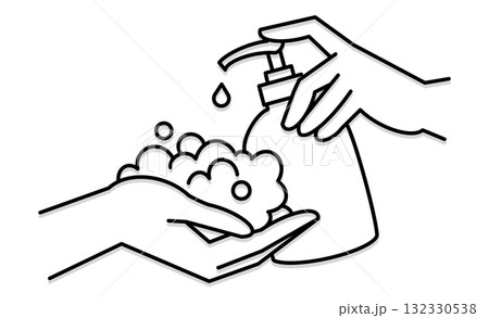 泡ハンドソープで手を洗う線画イラストアイコン 132330538