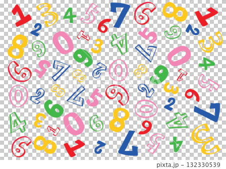 カラフルでポップな手書きの数字が背景素材 132330539