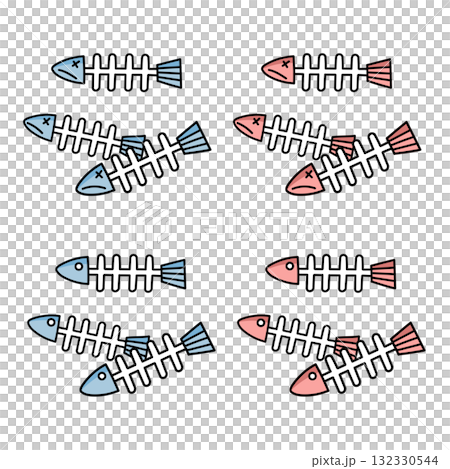 Fish bones in different colors and expressions 132330544