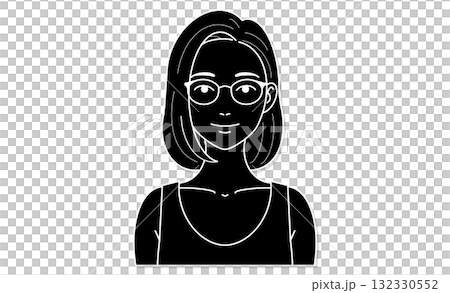 背心、鮑伯、眼鏡、女人的半身線條畫插圖圖標 背心、鮑伯、眼鏡、女人的半身線條畫插圖圖標 132330552