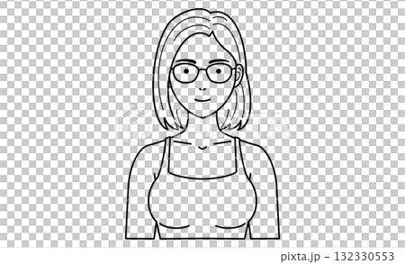 背心、鮑伯、眼鏡、女人的半身線條畫插圖圖標 背心、鮑伯、眼鏡、女人的半身線條畫插圖圖標 132330553