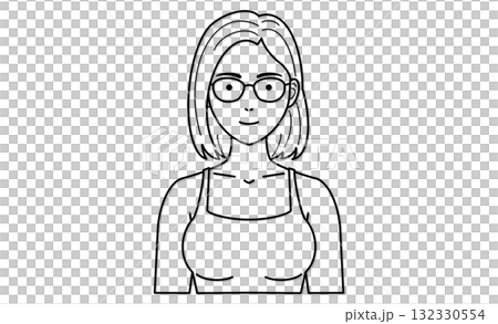 背心、鮑伯、眼鏡、女人的半身線條畫插圖圖標 背心、鮑伯、眼鏡、女人的半身線條畫插圖圖標 132330554