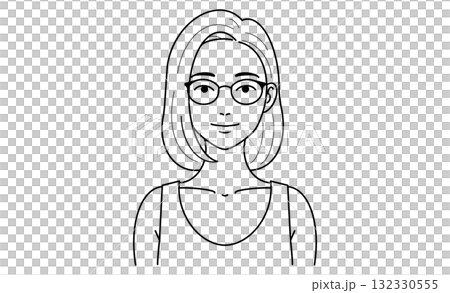 背心、鮑伯、眼鏡、女人的半身線條畫插圖圖標 背心、鮑伯、眼鏡、女人的半身線條畫插圖圖標 132330555