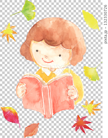 Autumn reading season - Illustration of a girl reading a book - Vector Autumn reading season - Illustration of a girl reading a book - Vector 132330726