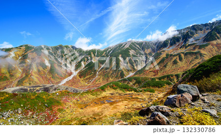 青空と紅葉する室堂平 立山黒部アルペンルート 富山県 青空と紅葉する室堂平 立山黒部アルペンルート 富山県 132330786