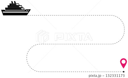 Marine cruise liner trip vector illustration with dotted route travel map isolated background sea voyage journey navigation tourism design infographic concept symbol graphic element template 132331173