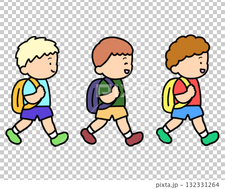 Set of three Caucasian boys walking to school Set of three Caucasian boys walking to school 132331264